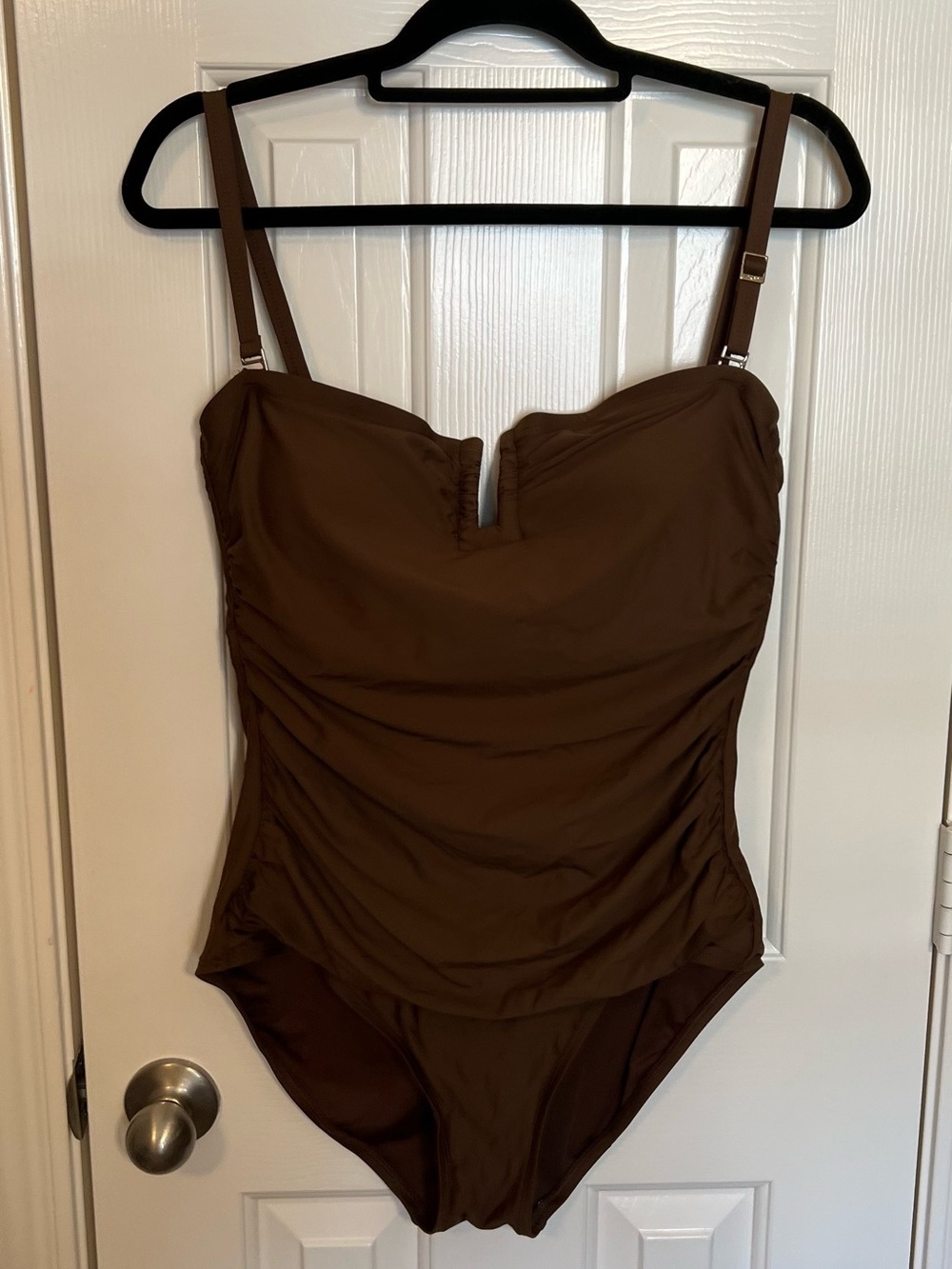DKNY Brown Ruched One-Piece Swimsuit with Adjustable Straps